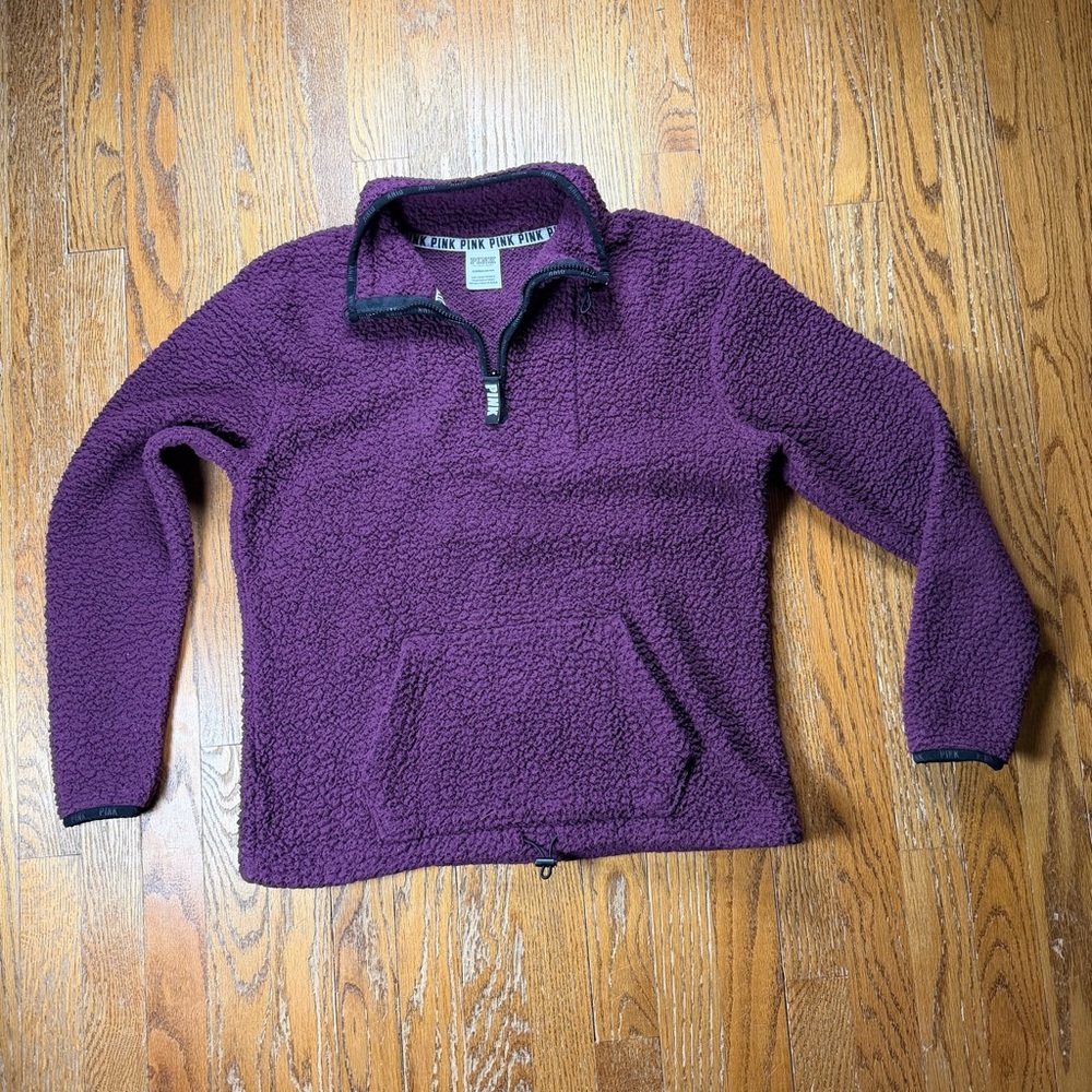 Victoria's Secret PINK Sweatshirt Womens XS Purple Sherpa 1/4 Zip Pullover - Picture 1 of 11